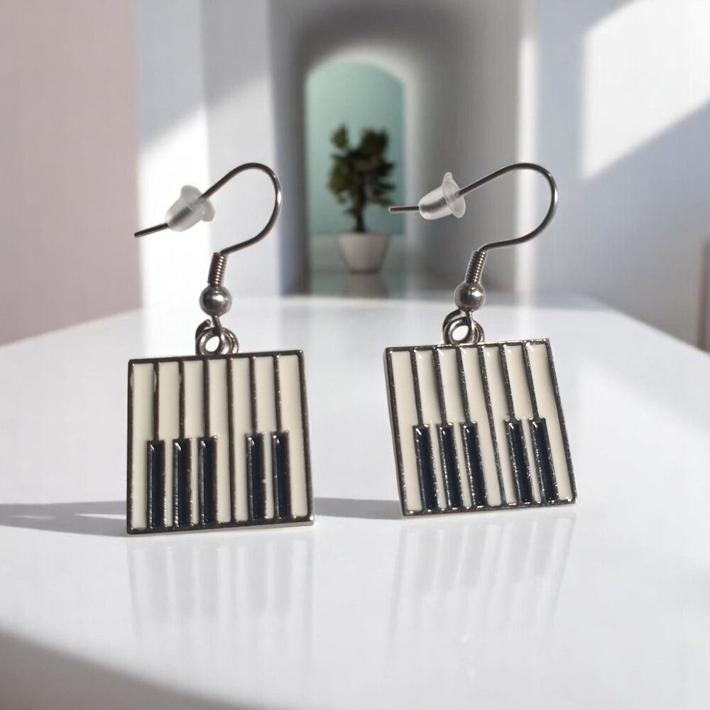 Piano Key Dangle Earrings Hook Backings Womens Music Teacher Art Theater Song